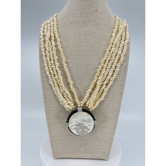 Kenneth Jay Lane Sautoir Mother of Pearl 10 Strand Convertible Choker Necklace - Picture 3 of 5